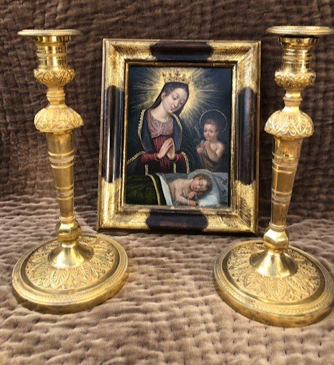 Pair Of Gilt Bronze Candlesticks From The Restoration Period-photo-4