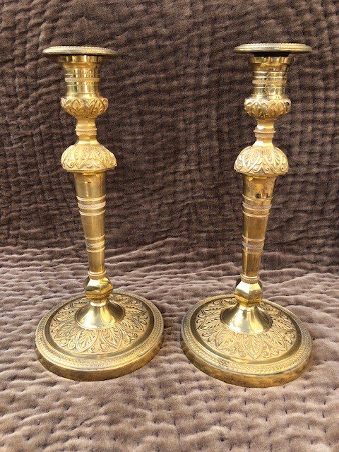 Pair Of Gilt Bronze Candlesticks From The Restoration Period