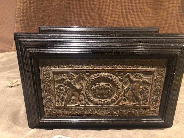 19th C Wooden Box With Embossed Metal Plates-photo-2