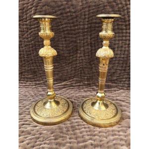 Pair Of Gilt Bronze Candlesticks From The Restoration Period