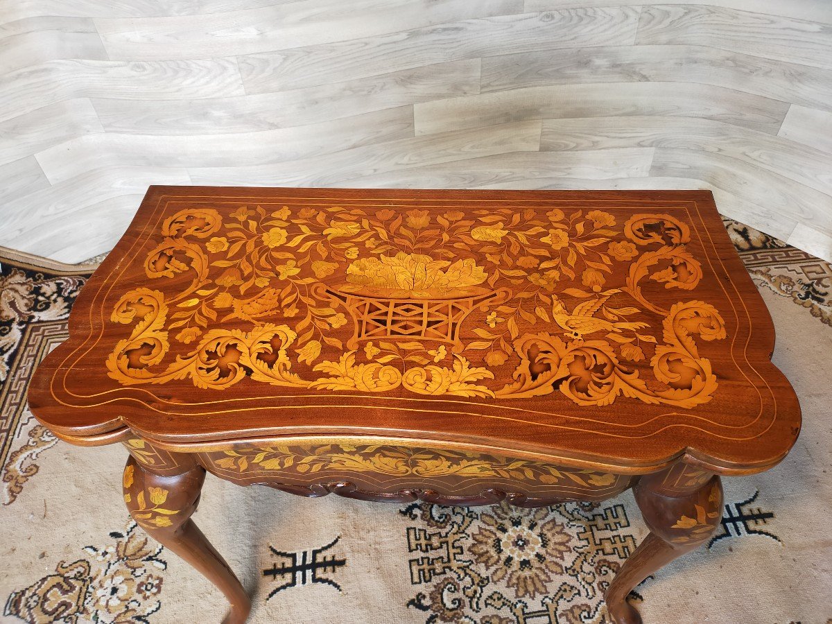 Table De Jeux avec &eacute;chiquier Du XVIII&egrave;me En Marqueterie ,console (travail Hollandais)-photo-5