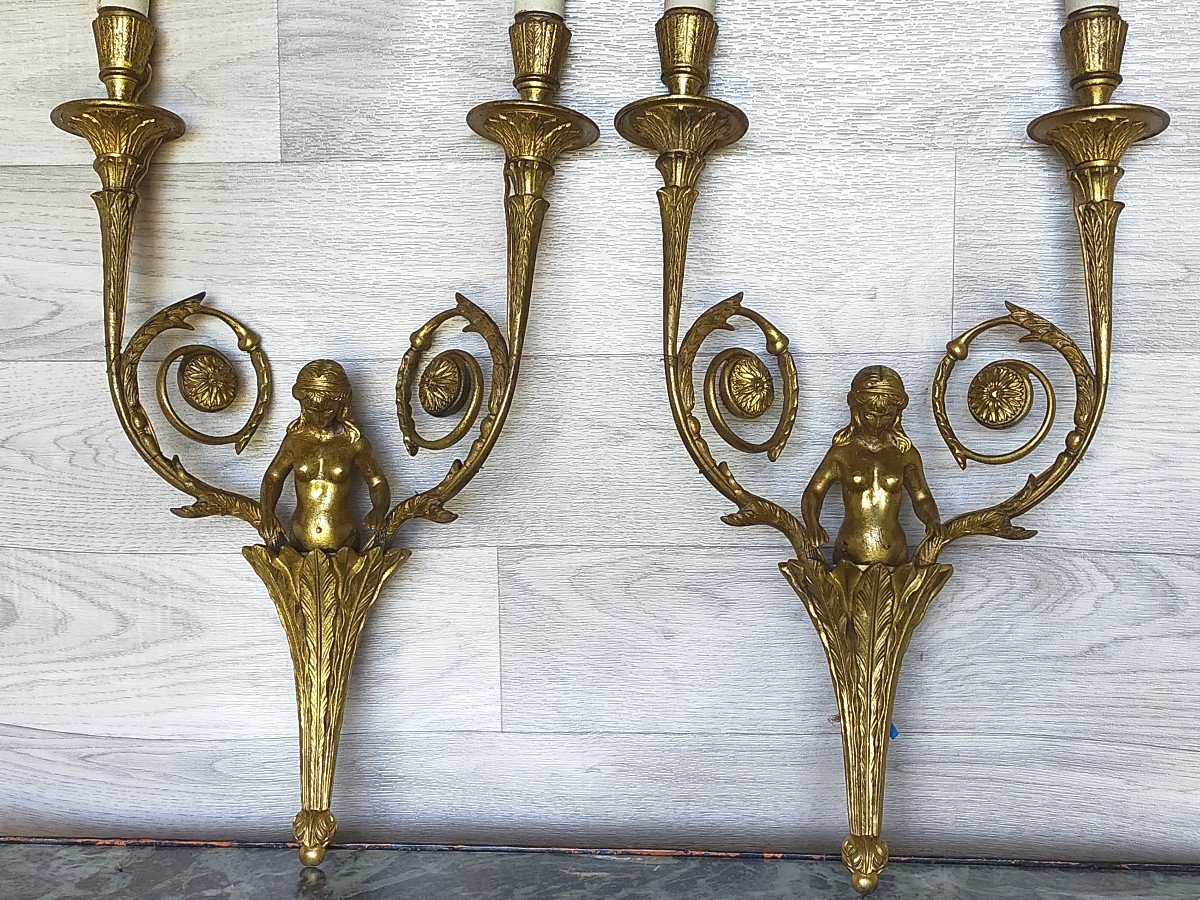 Pair Of Gilt Bronze Sconces In The Bust Of A Louis XVI Style Woman