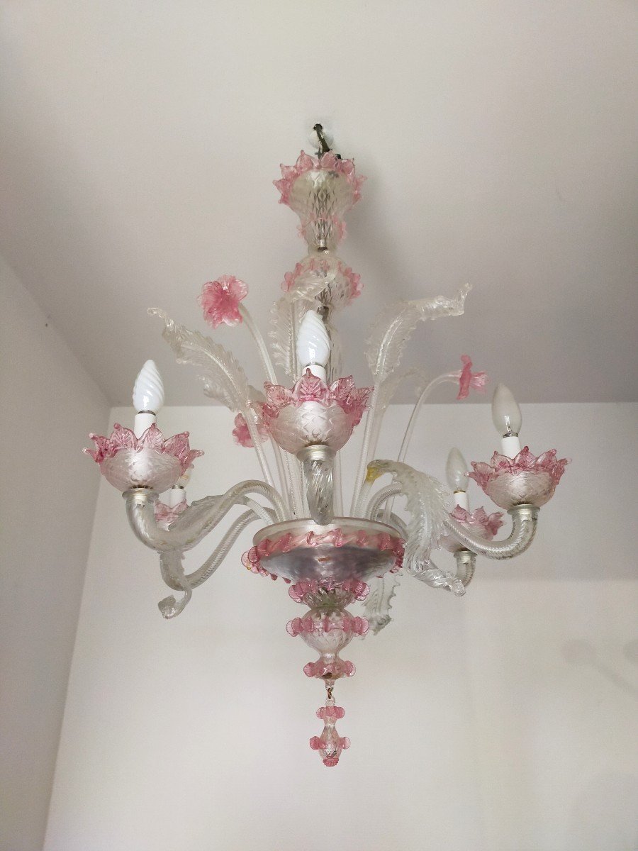 Murano Glass Chandelier With Six Arms Of Light-photo-2