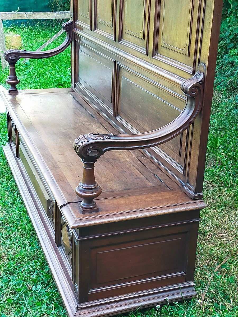 Neo-gothic Walnut Coat Rack Chest Bench (cloakroom, Neo-gothic)-photo-2