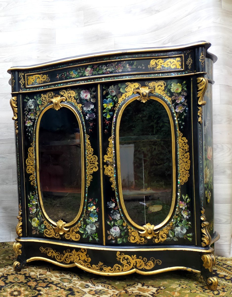 Napoleon III Furniture At Support Height With Floral Decor And Mother-of-pearl Showcase-photo-4