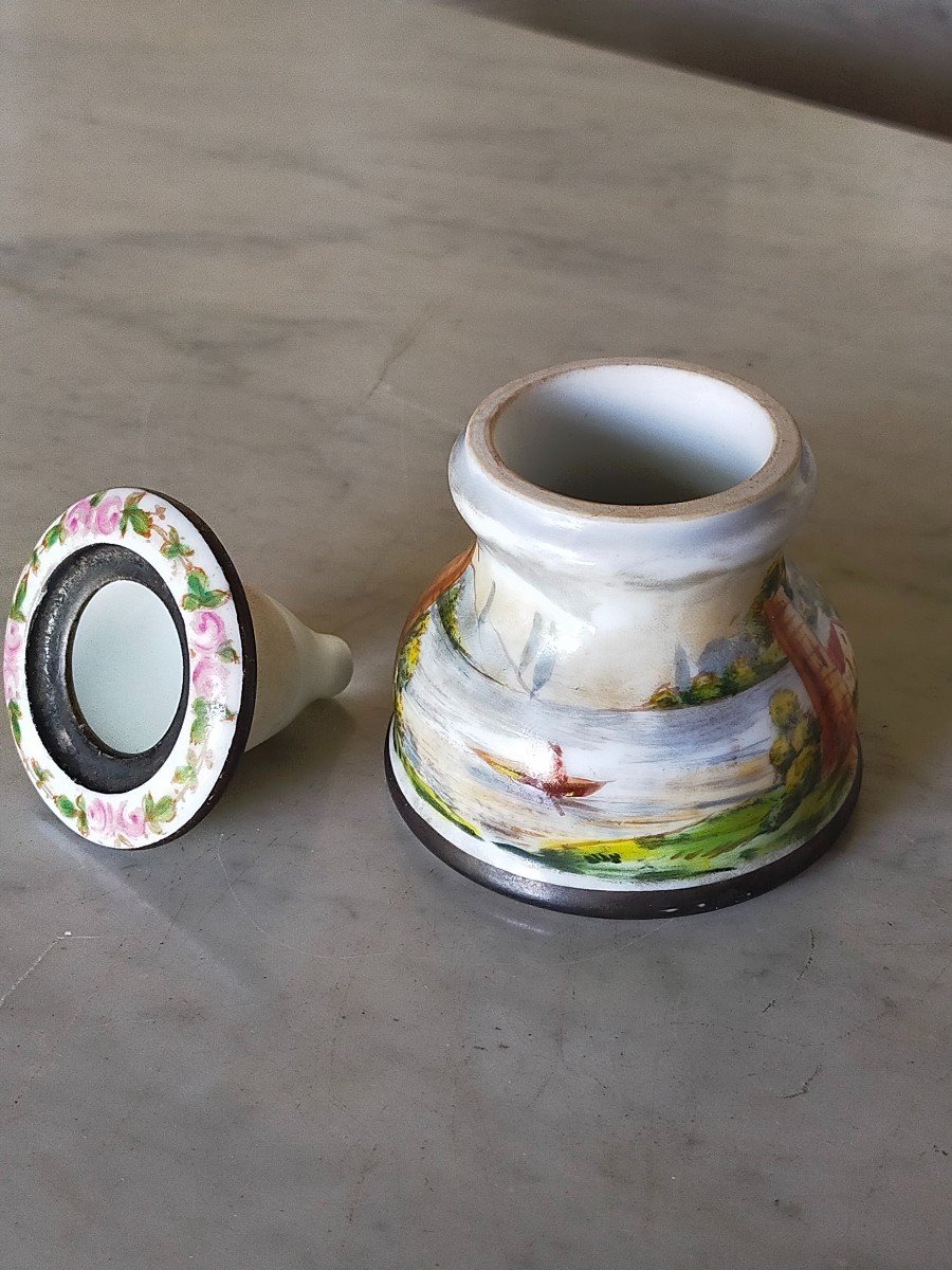 Paris Porcelain Inkwell With Rotating Decor-photo-2