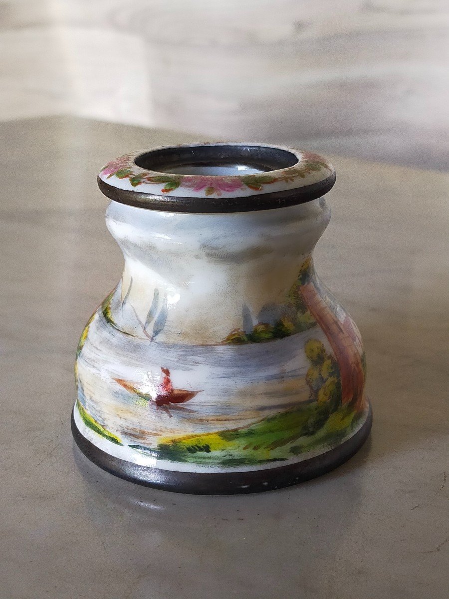 Paris Porcelain Inkwell With Rotating Decor-photo-3