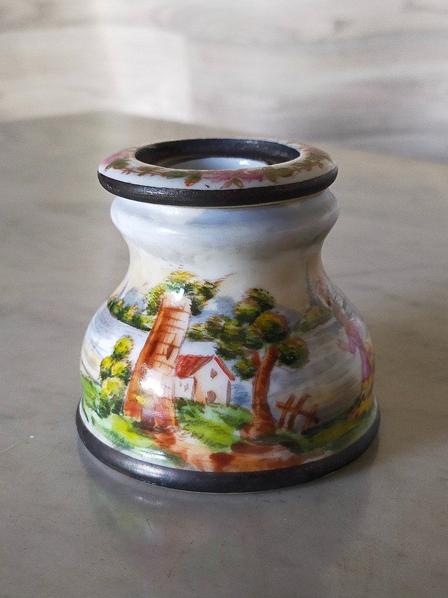 Paris Porcelain Inkwell With Rotating Decor