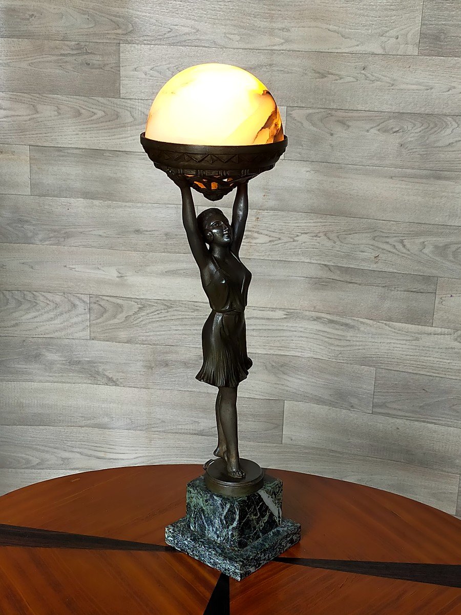 Large 1930 Art Deco Lamp (max Le Verrier Le Faguays..)-photo-2