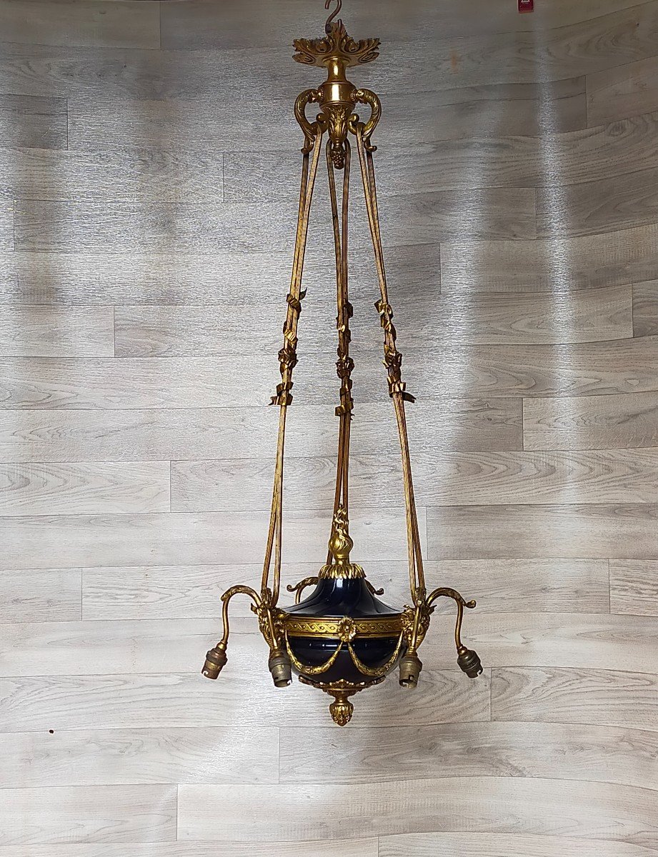 Large Louis XVI Chandelier With Ram's Heads In Gilt Bronze -photo-2