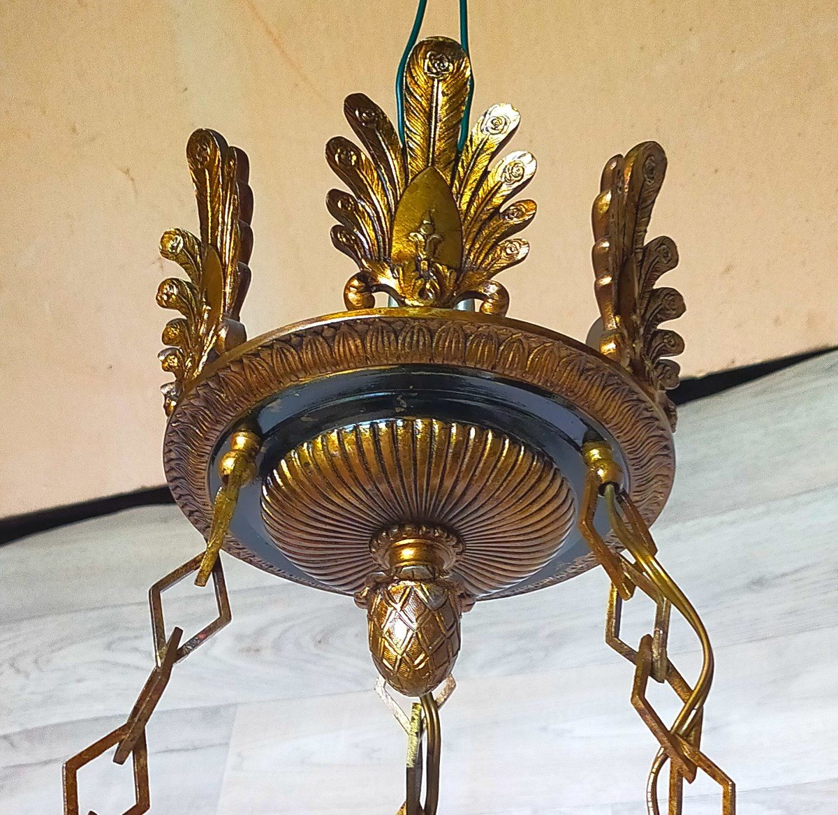 Empire Chandelier Decor With Swans Gilt Bronze -photo-2