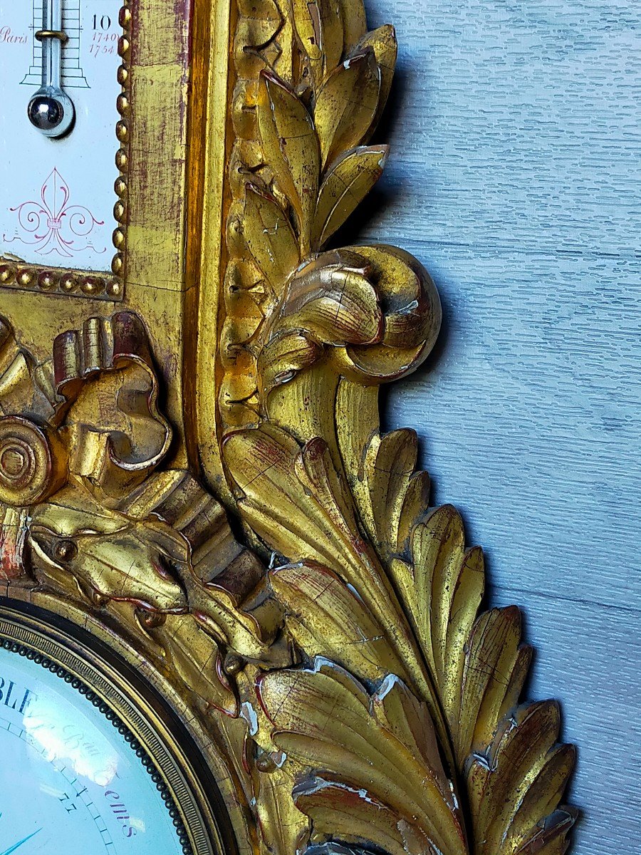 Grand Barom&eacute;tre En Bois Dor&eacute; Louis XVI Thermom&egrave;tre -photo-3