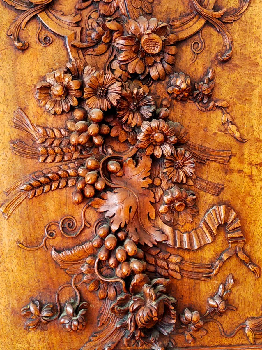 Carved Wood Panel Decor Angel And Flower Garland -photo-2