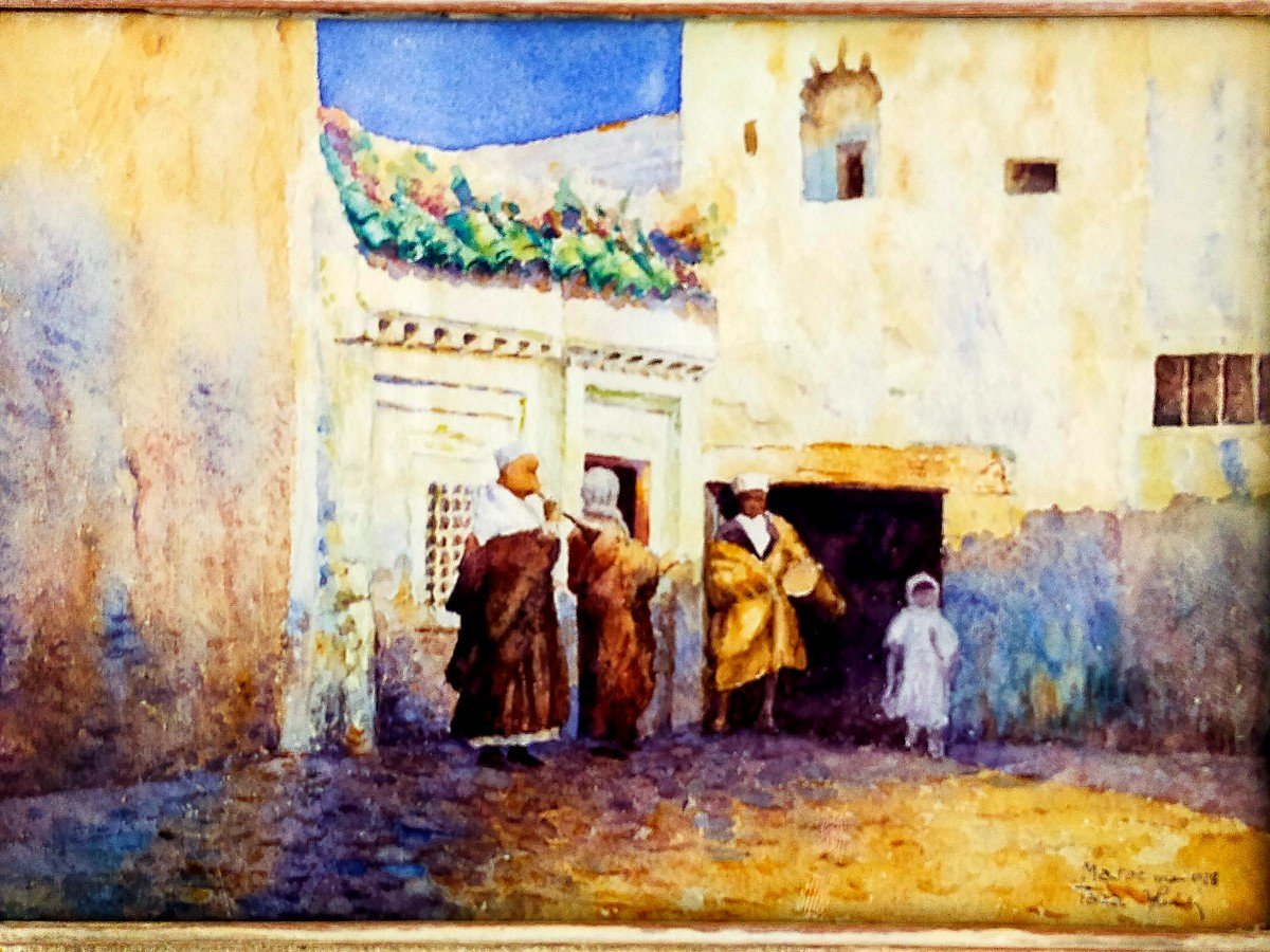 Morocco Taza 1928 Watercolor Signature To Identify -photo-2