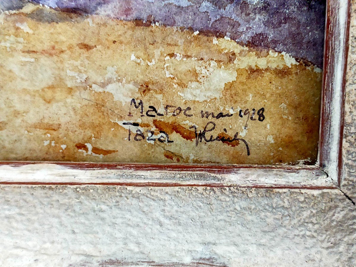 Morocco Taza 1928 Watercolor Signature To Identify -photo-4