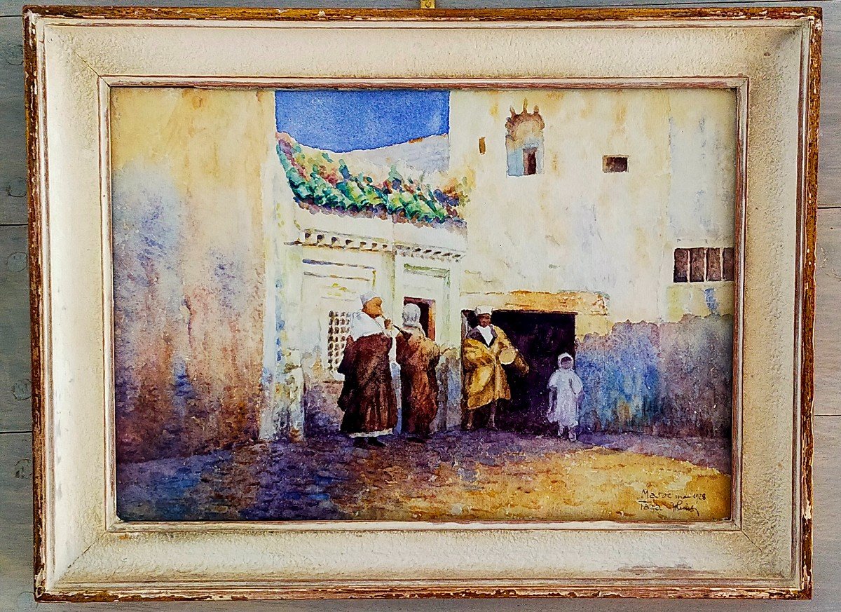 Morocco Taza 1928 Watercolor Signature To Identify 