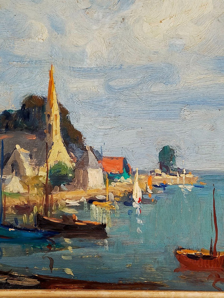 Pierre Plouhinec (1907-1984) Le Port En Bretagne .sainte Marine .Breton-photo-3