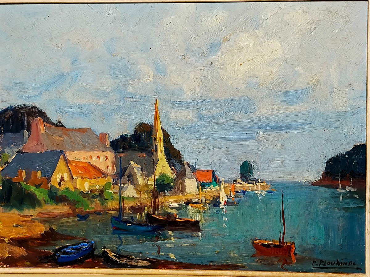 Pierre Plouhinec (1907-1984) Le Port En Bretagne .sainte Marine .Breton