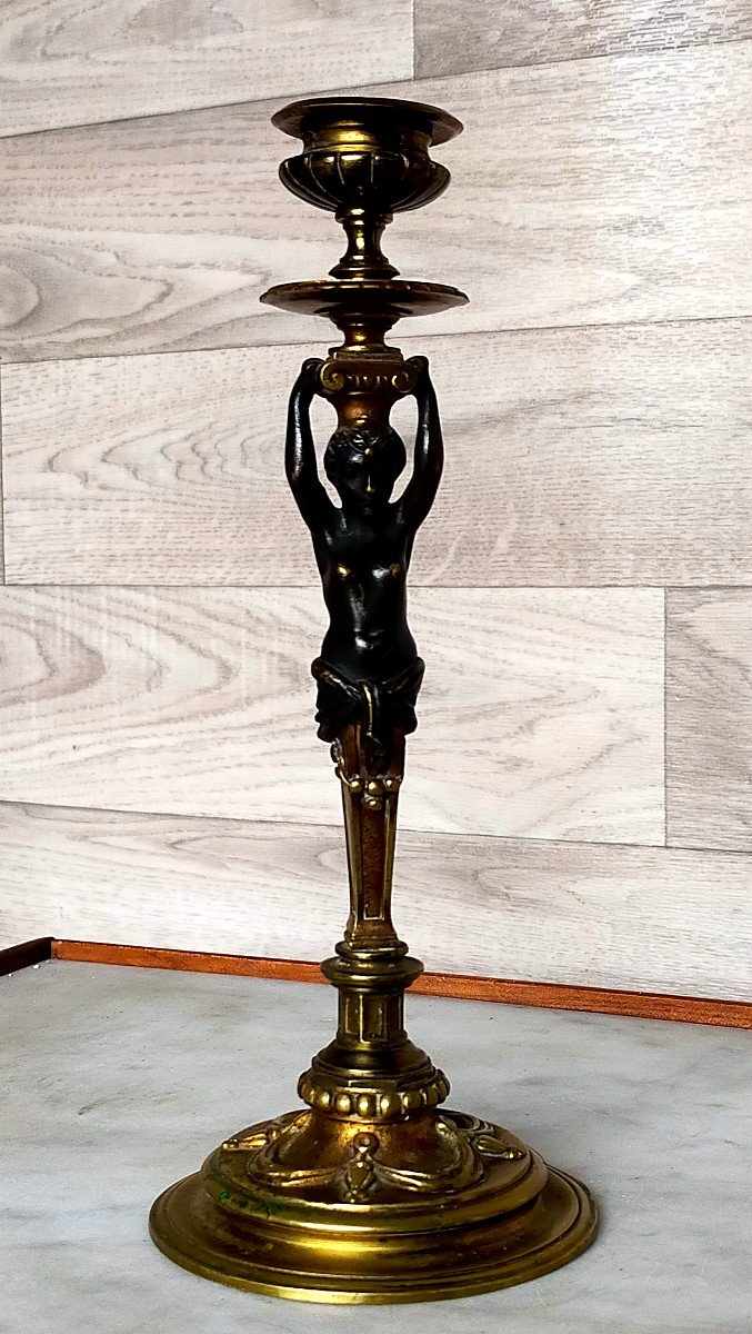 Bronze Candlestick With Satyr Decor 