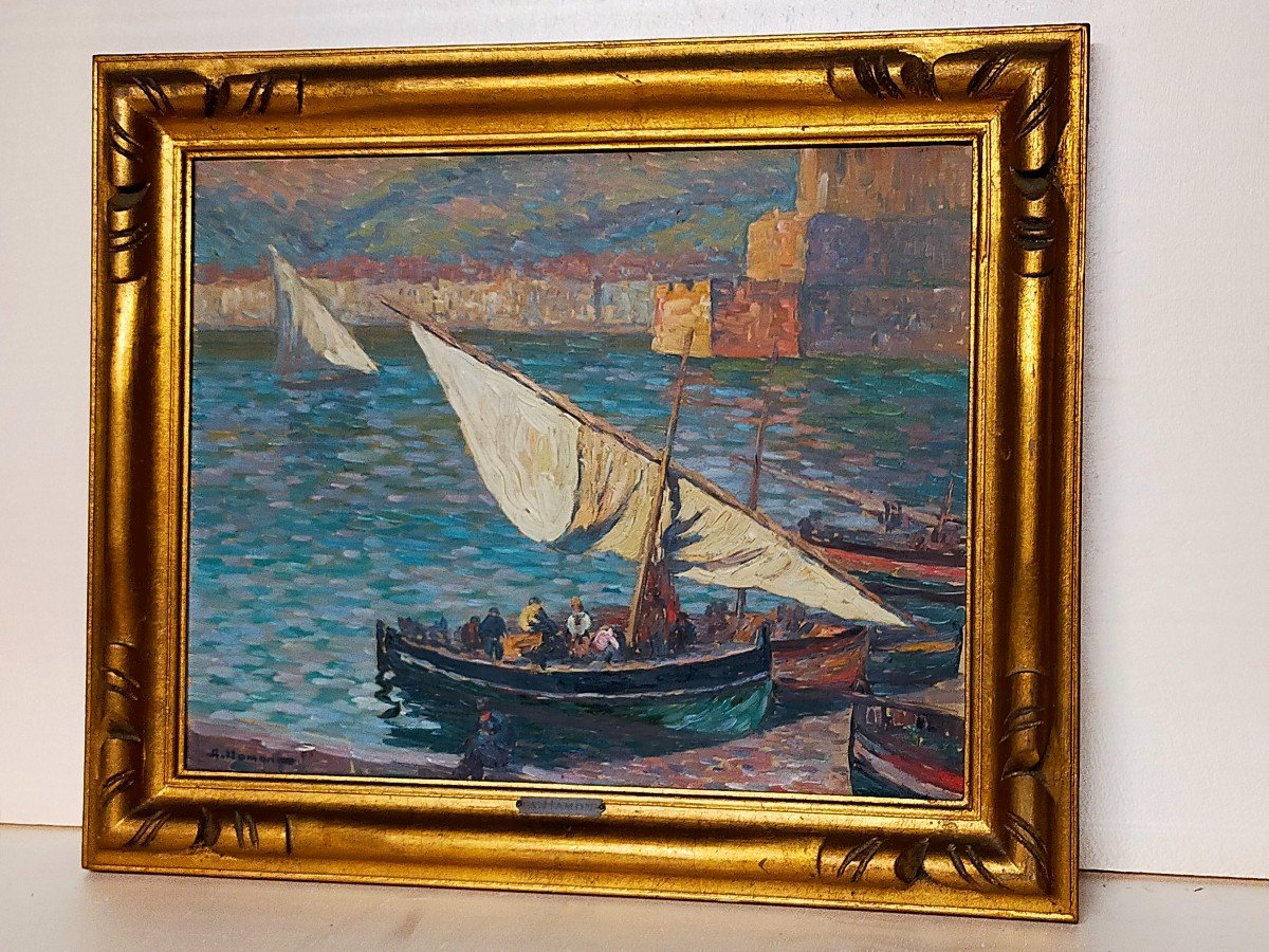 Adrien Hamon 1875-1963 Collioure les p&ecirc;cheurs et la tour -photo-2