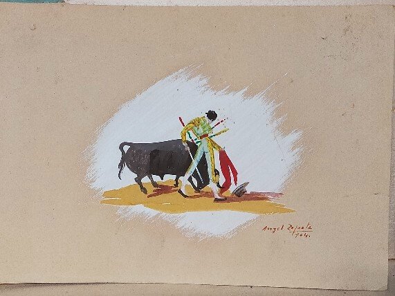 Angel Zapata Bullfighting Scene Lot Of 3 Watercolors -photo-3