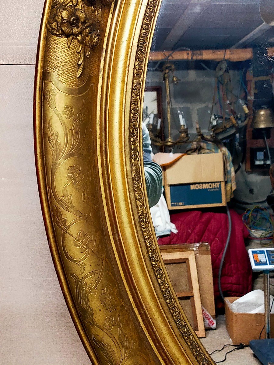 Miroir Ovale En Bois Doré Style Louis XVI -photo-4