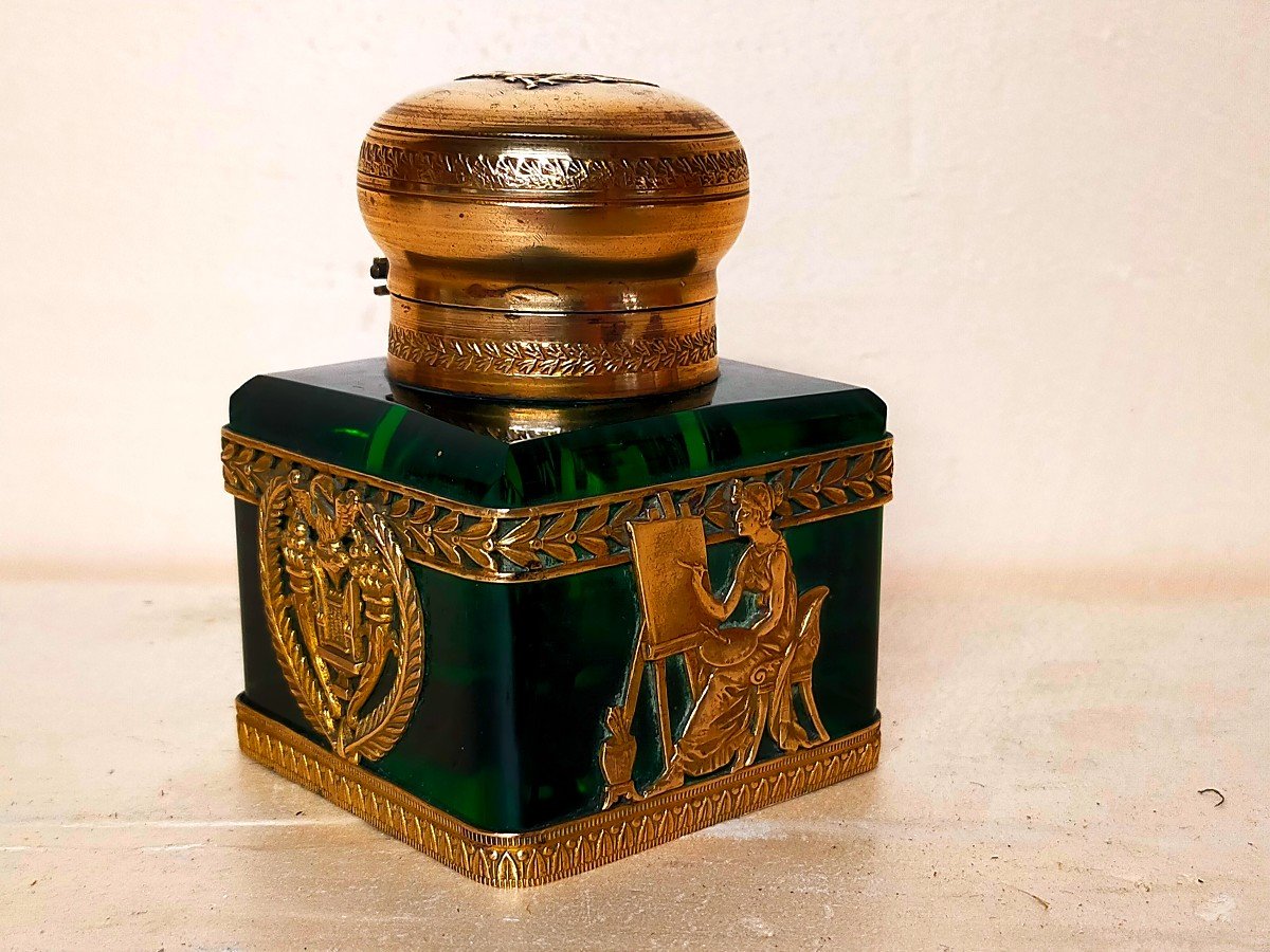Crystal Inkwell Decorated With Antique Draped Women -photo-2