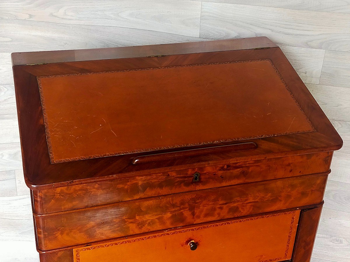 Flamed Mahogany Cardboard Box With Writing Case And Inkwell-photo-4