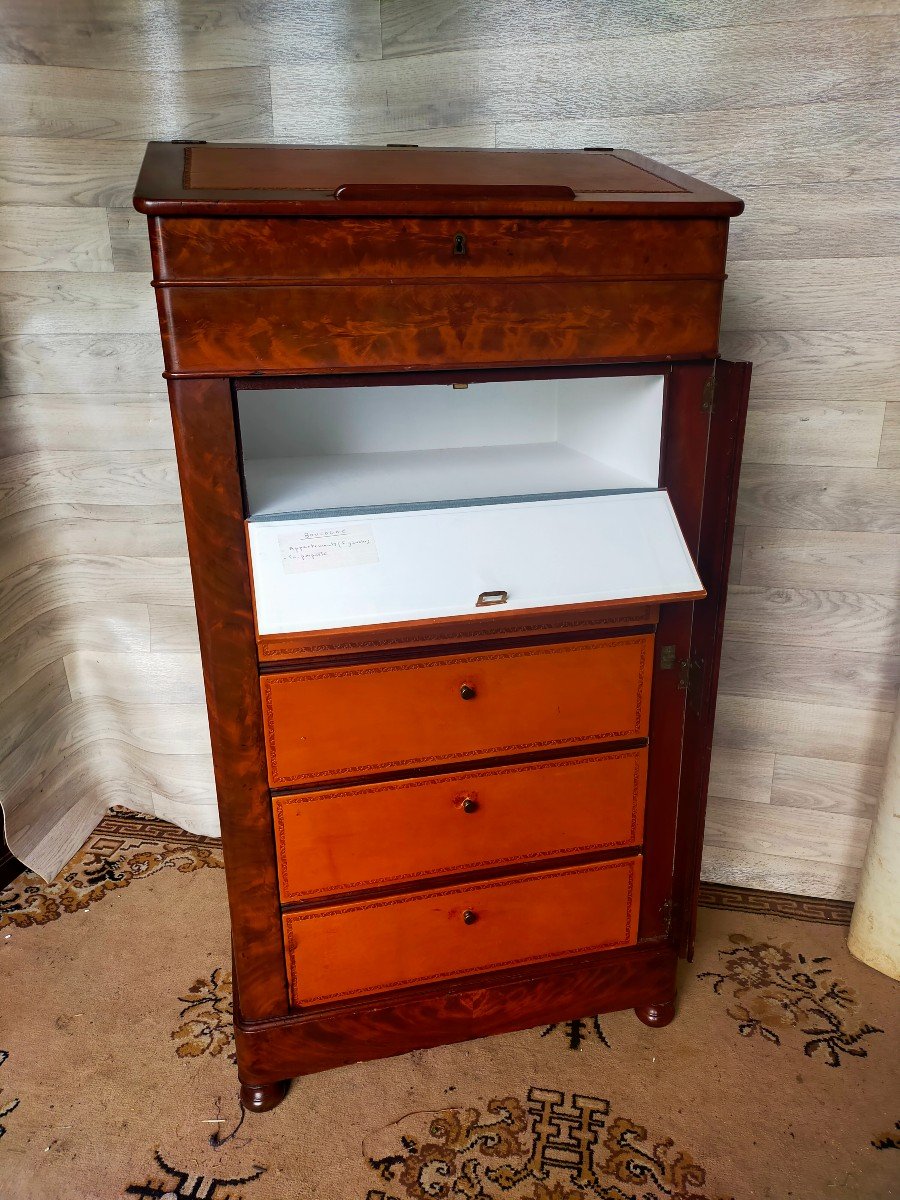 Flamed Mahogany Cardboard Box With Writing Case And Inkwell-photo-1