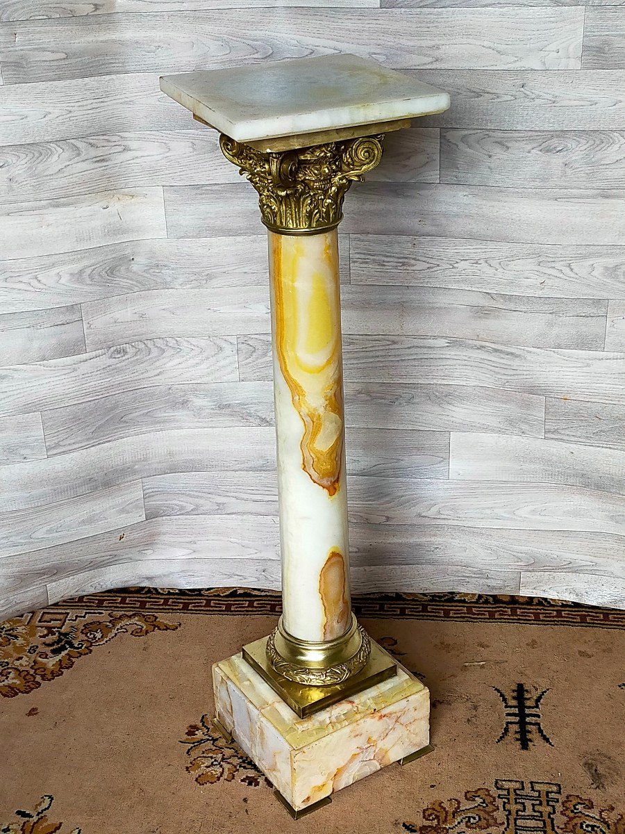 Marble And Gilt Bronze Column Stand -photo-1