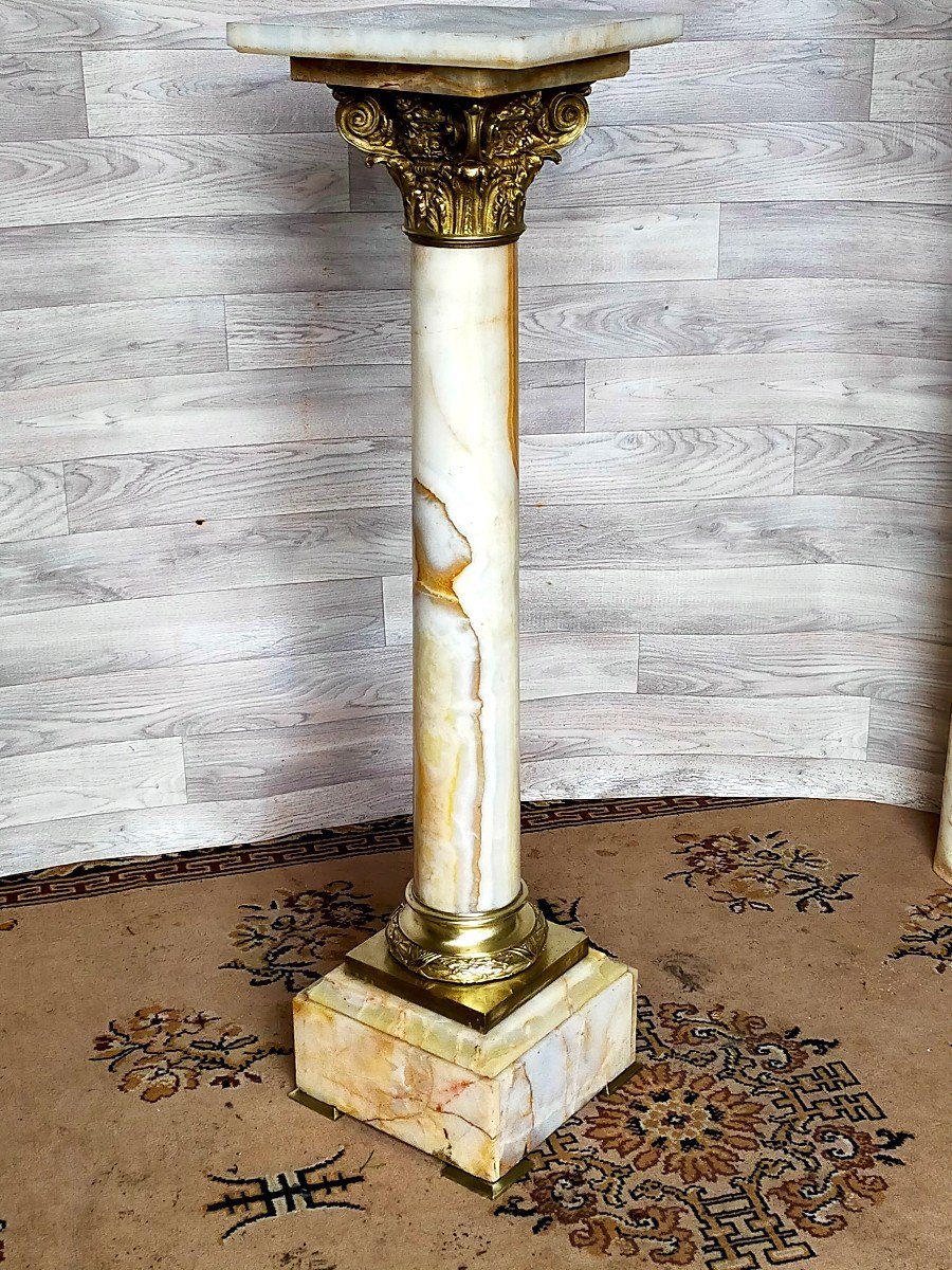 Marble And Gilt Bronze Column Stand -photo-2