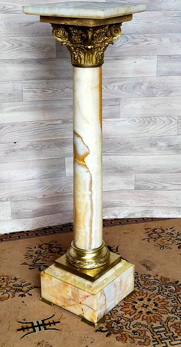 Marble And Gilt Bronze Column Stand 