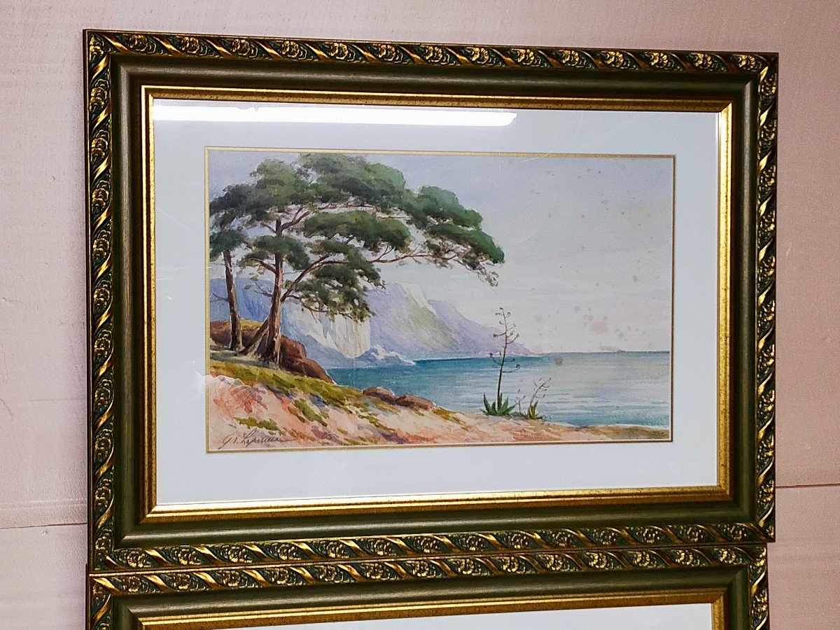 Gaston De Laperriere (1848) Pair Of Watercolors-photo-3