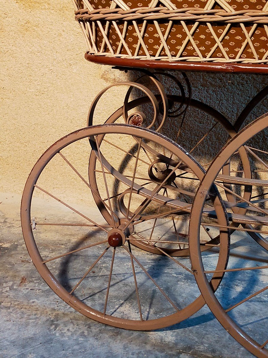 Old Wicker And Metal Child's Pram -photo-3