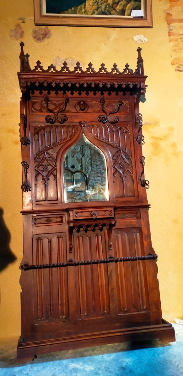 Paire De Vestiaires Porte Manteaux N&eacute;o Gothique de ch&acirc;teau (n&eacute;ogothique,vestiaire,m&eacute;di&eacute;val)-photo-2