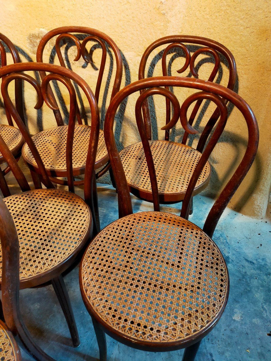 6 Or 12 Thonet Caned Bistro Chairs, Joseph Hofmann -photo-3