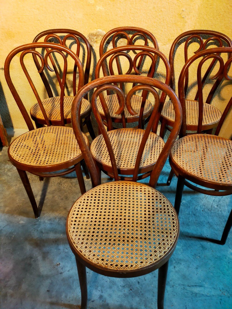 6 Or 12 Thonet Caned Bistro Chairs, Joseph Hofmann -photo-4