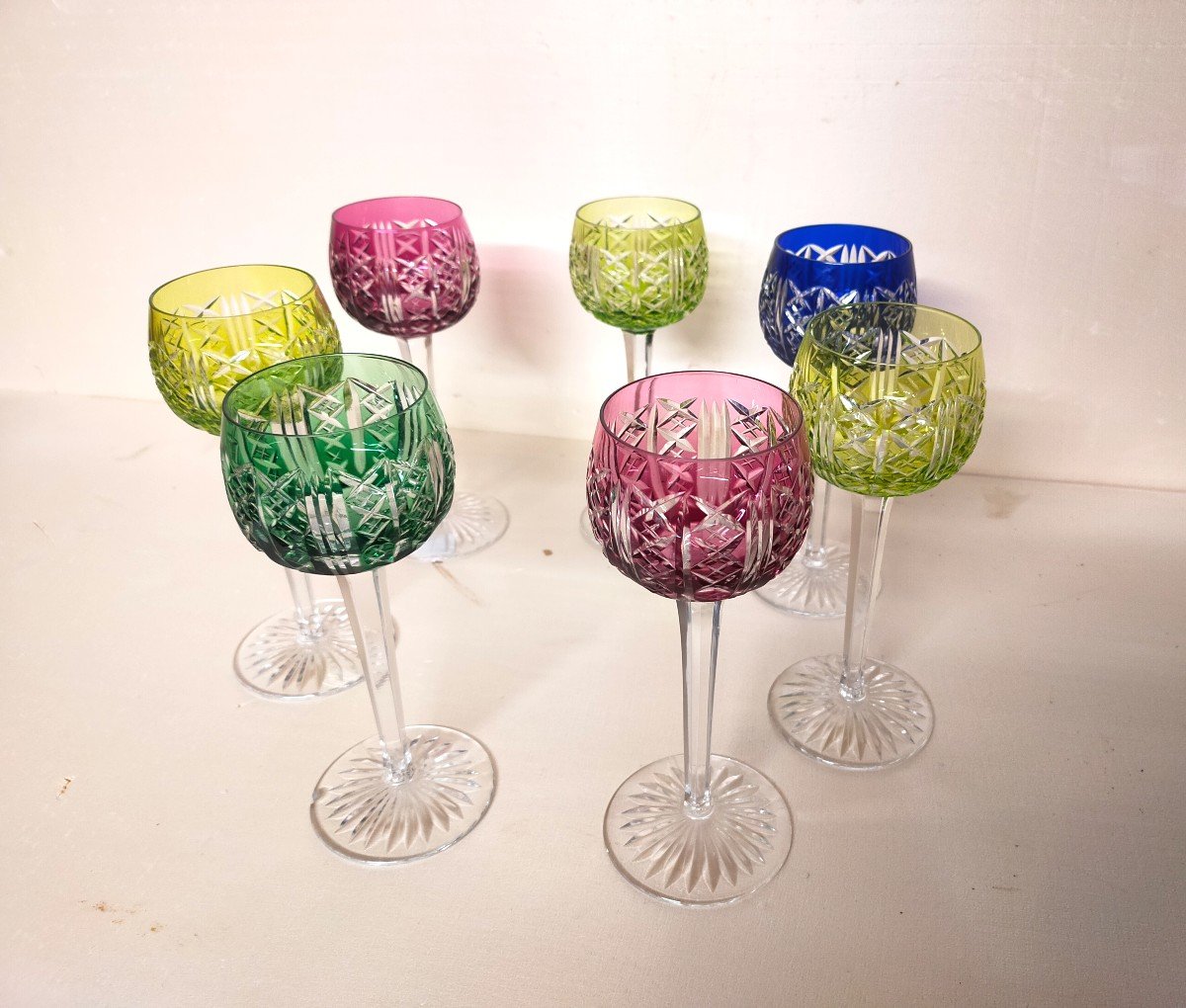 Seven Saint Louis Crystal Wine Glasses 