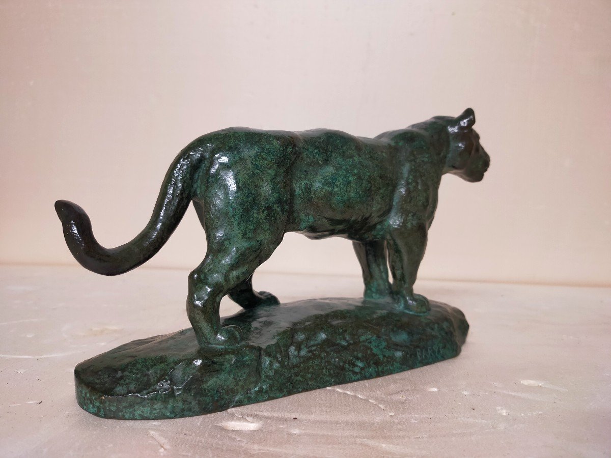 Bronze  Antoine Louis  Barye 1796-1875 "Le Jaguar" A Patine Verte Cachet Du Fondeur Colin-photo-2