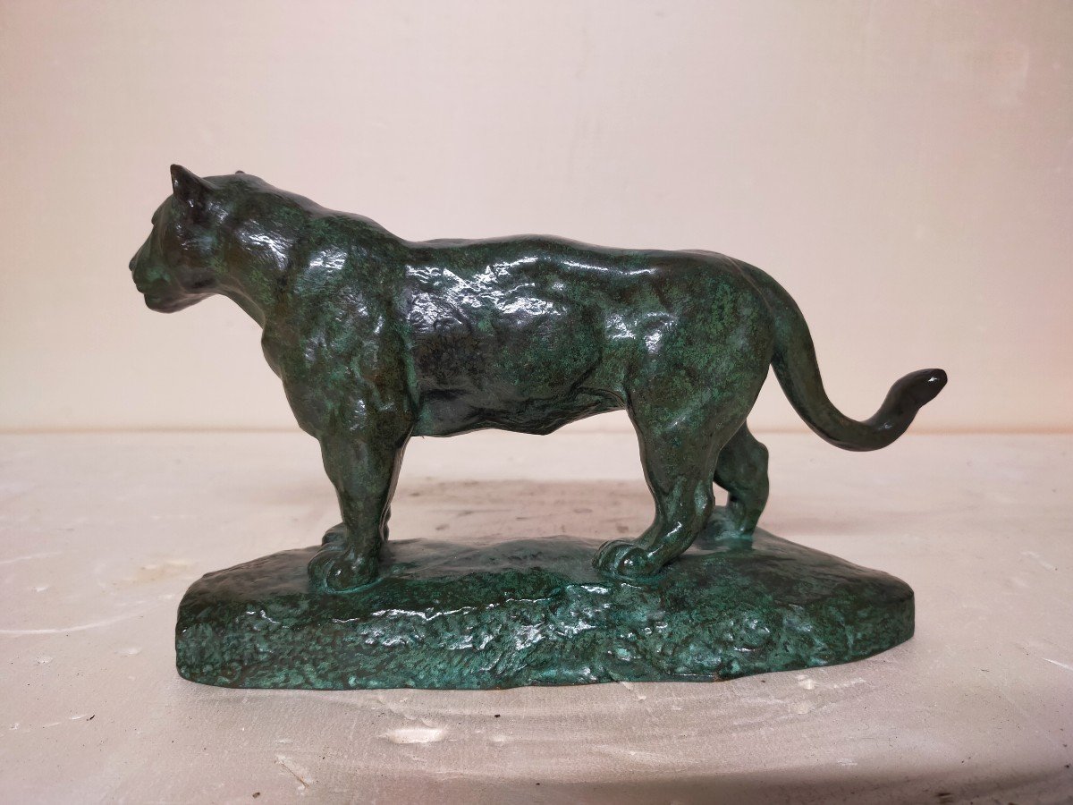 Bronze  Antoine Louis  Barye 1796-1875 "Le Jaguar" A Patine Verte Cachet Du Fondeur Colin-photo-3