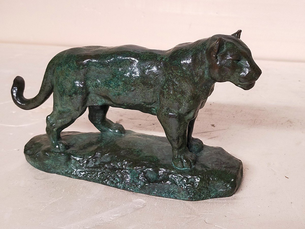 Bronze  Antoine Louis  Barye 1796-1875 "Le Jaguar" A Patine Verte Cachet Du Fondeur Colin