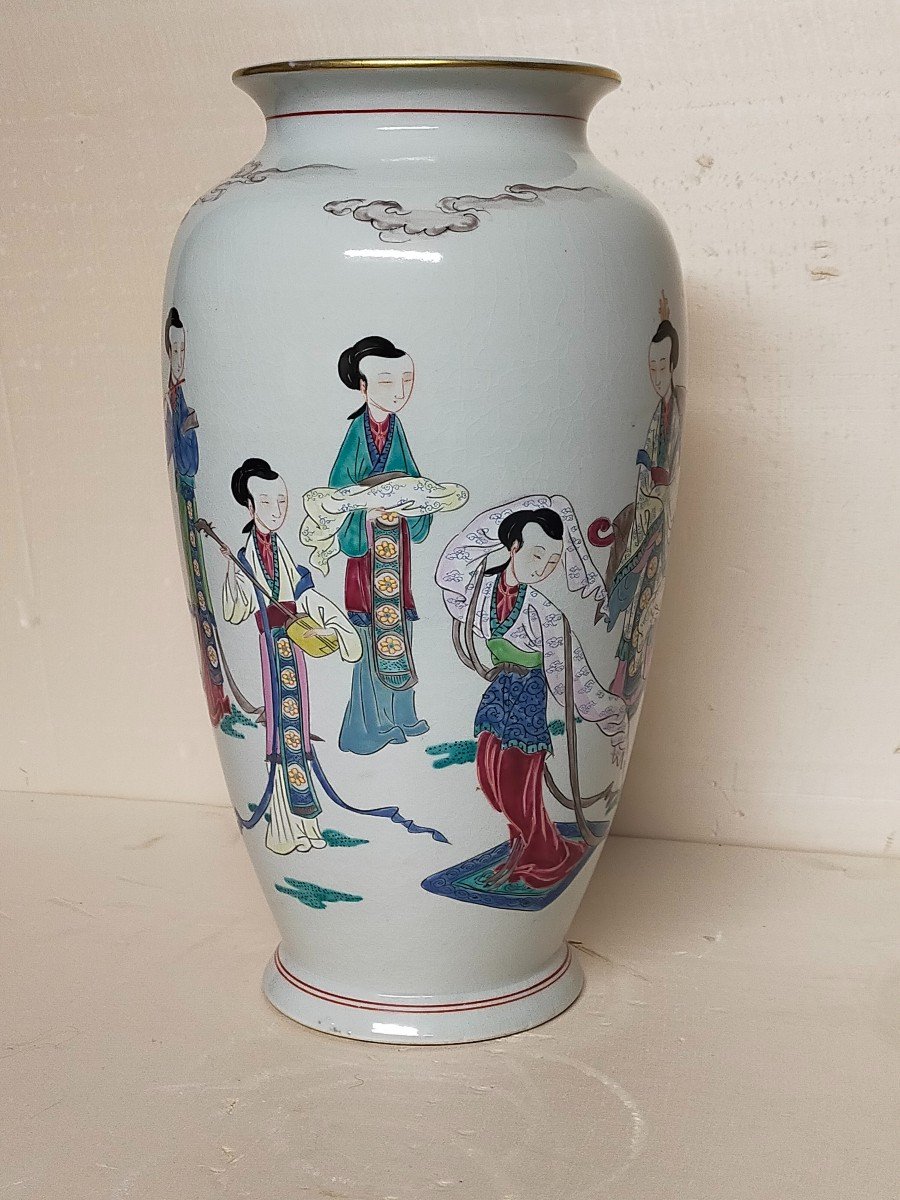 Paire De Vases En Porcelaine D&eacute;cor De Personnages Chine Asiatique -photo-2