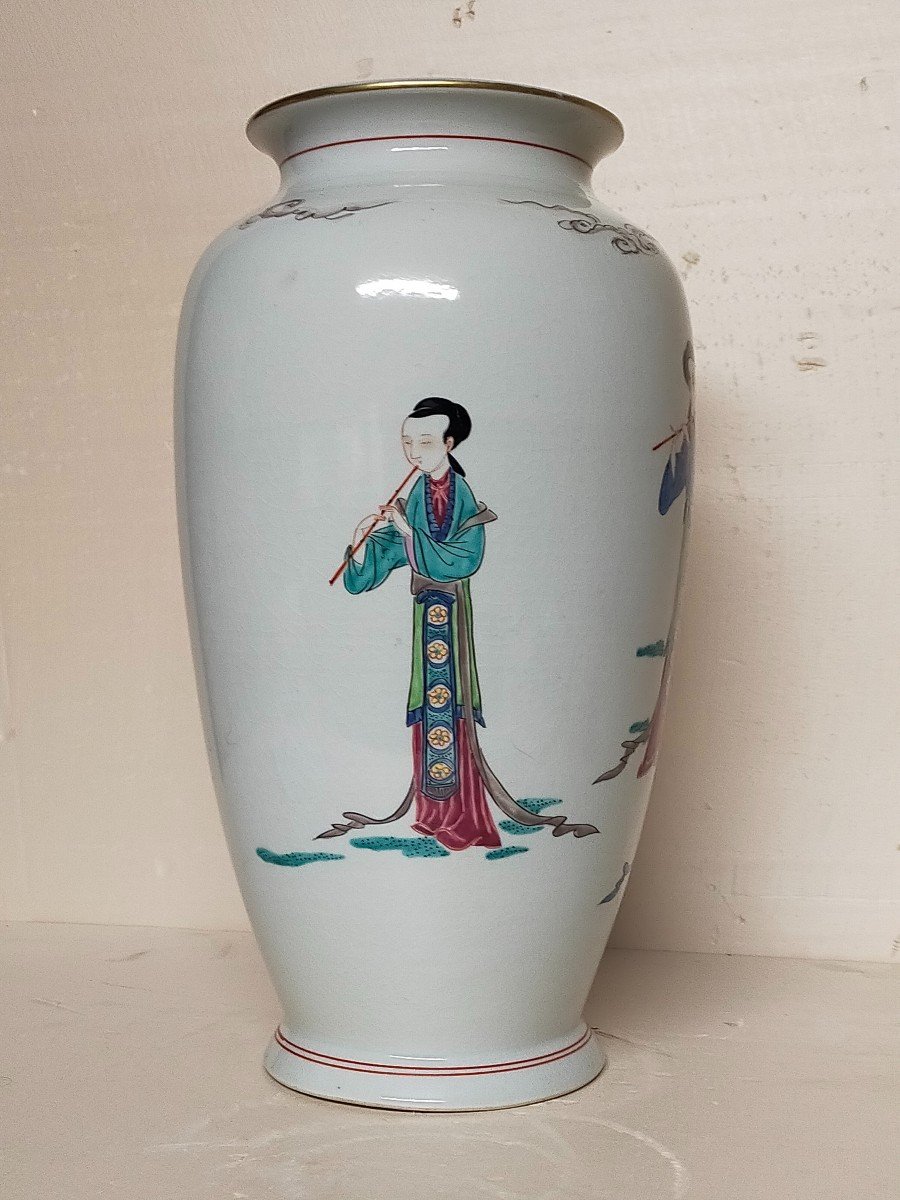 Paire De Vases En Porcelaine D&eacute;cor De Personnages Chine Asiatique -photo-3