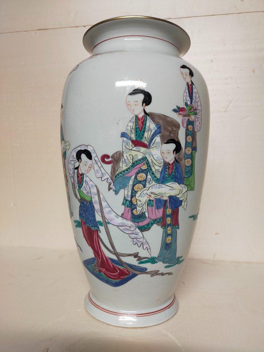 Paire De Vases En Porcelaine D&eacute;cor De Personnages Chine Asiatique -photo-5