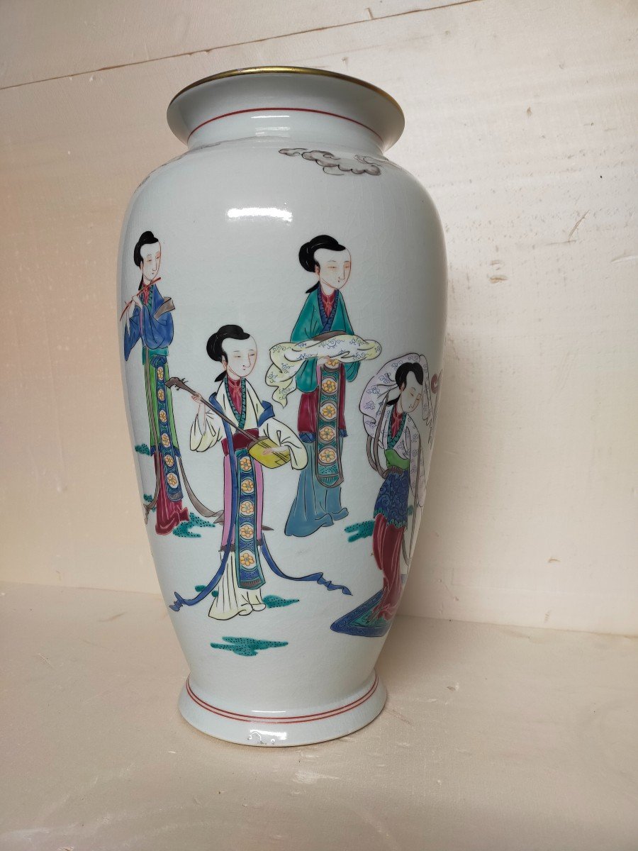 Paire De Vases En Porcelaine D&eacute;cor De Personnages Chine Asiatique -photo-6