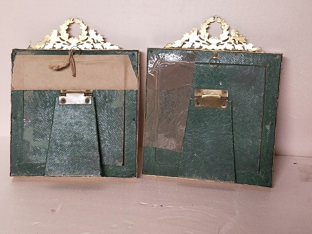 Two Louis XVI Style Brass Photo Frames-photo-2