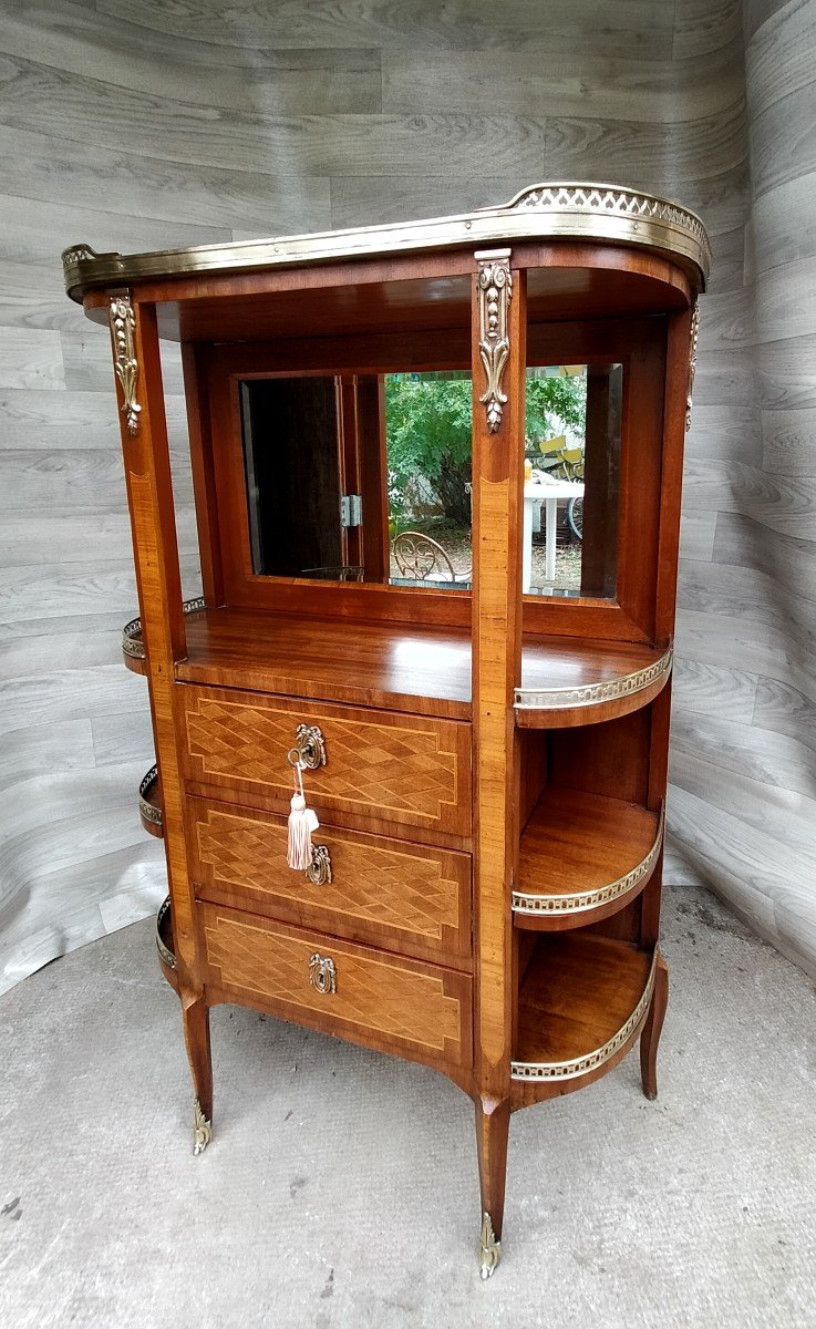 Louis XVI Marquetry And Bronze Display Cabinet (console, Shelf, Chest Of Drawers)-photo-3