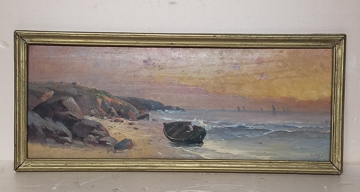 Boat Stranded On The Coast Signed Tully? Sydney Strickland Tully (1860-1911) 