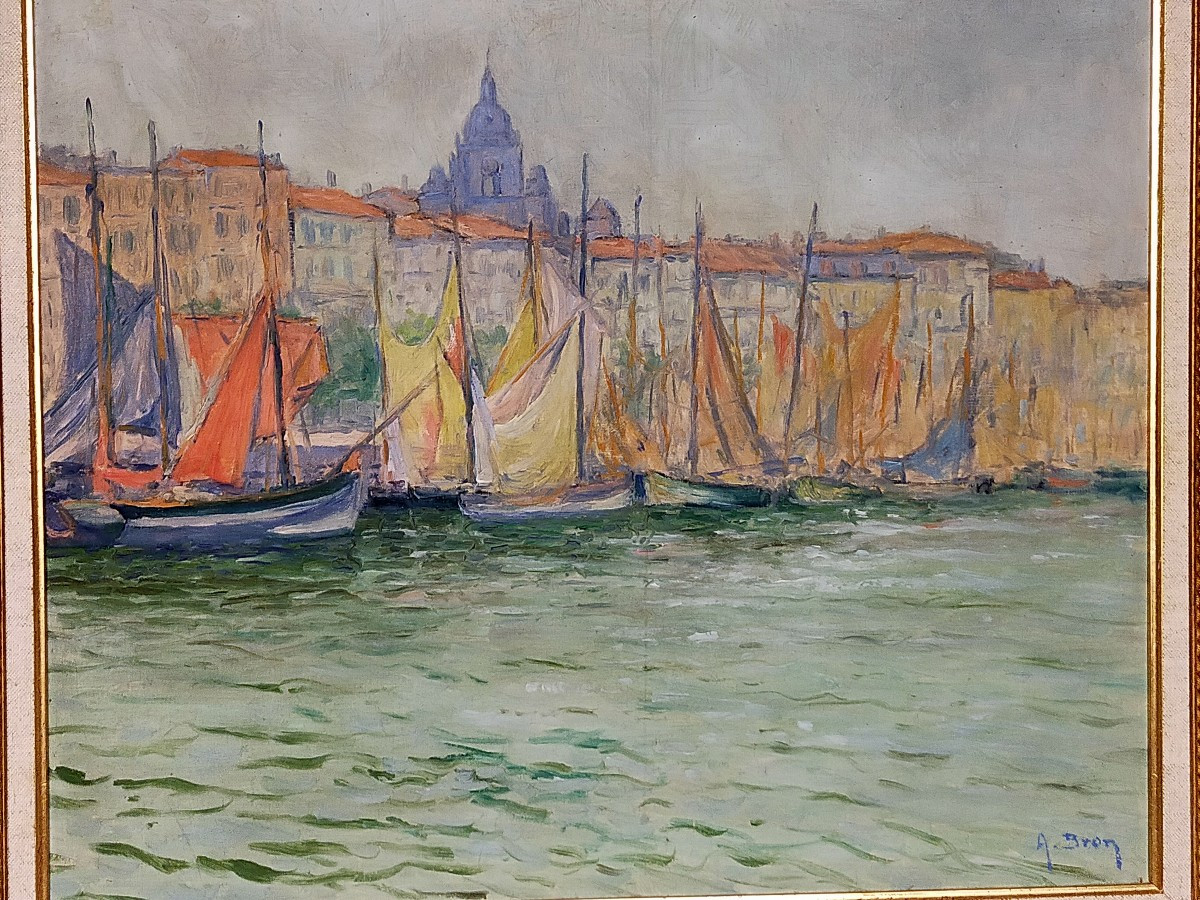 Achille Bron 1867-1949 The Port Of La Rochelle (charentaise School, Crozant)-photo-1