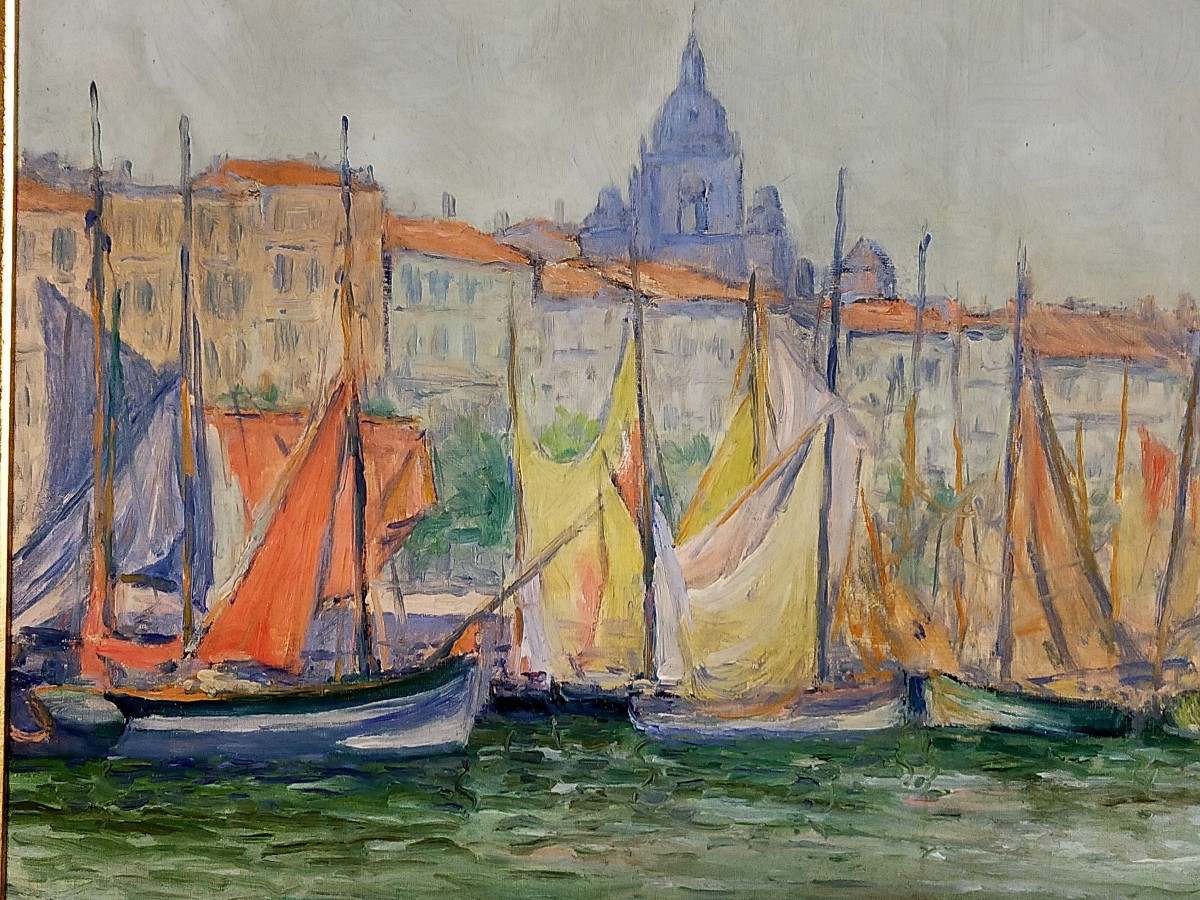 Achille Bron 1867-1949 The Port Of La Rochelle (charentaise School, Crozant)-photo-3